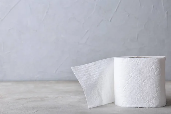 Roll Toilet Paper Grey Table Space Text — Stock Photo, Image