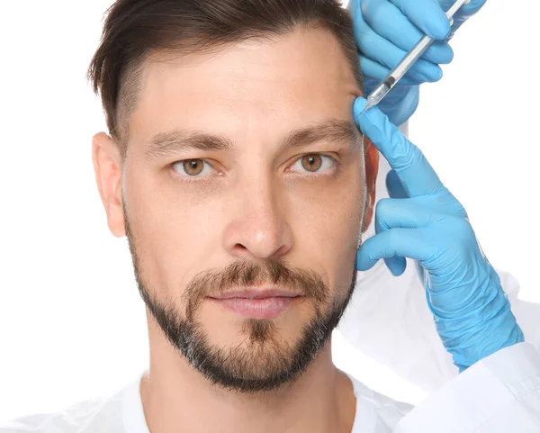 Uomo Che Iniezione Facciale Clinica Concetto Chirurgia Estetica — Foto Stock