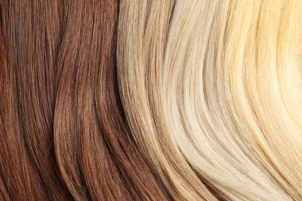 Strands Különböző Színű Haj Mint Háttér Closeup — Stock Fotó