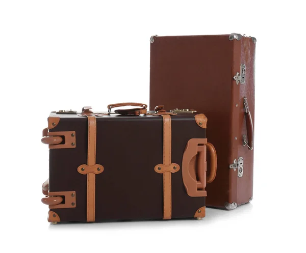 Set Classic Suitcases White Background — Stock Photo, Image