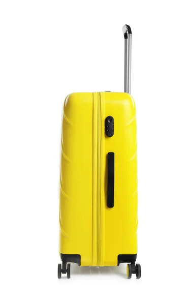 Gelber Reisekoffer Auf Weißem Hintergrund — Stockfoto