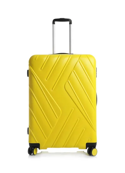 白い背景で旅行のための黄色のスーツケース — ストック写真