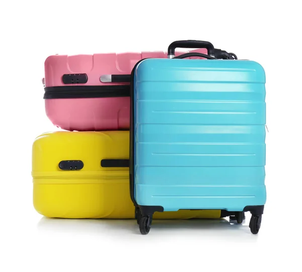 白色背景旅行的现代行李箱 — 图库照片