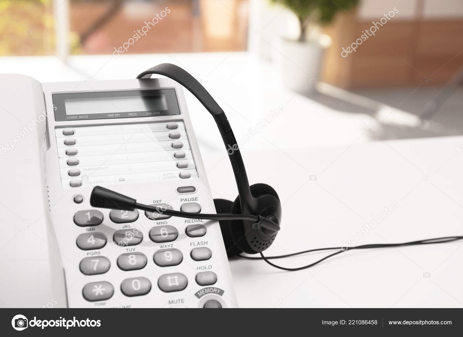 Headset Desk Phone Table Space Text Technical Support Concept