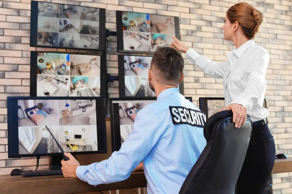 Security Guards Monitoring Modern Cctv Cameras Indoors — Stock Photo, Image