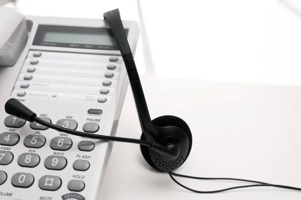 Fejhallgató Asztali Telefon Asztal Szöveg Adható Technikai Támogatási Koncepció — Stock Fotó