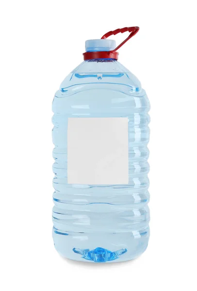 Große Plastikflasche Mit Reinem Wasser Mit Leerem Etikett Auf Weißem — Stockfoto