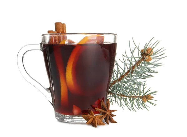 Cup Red Mulled Wine White Background — Stock Photo, Image