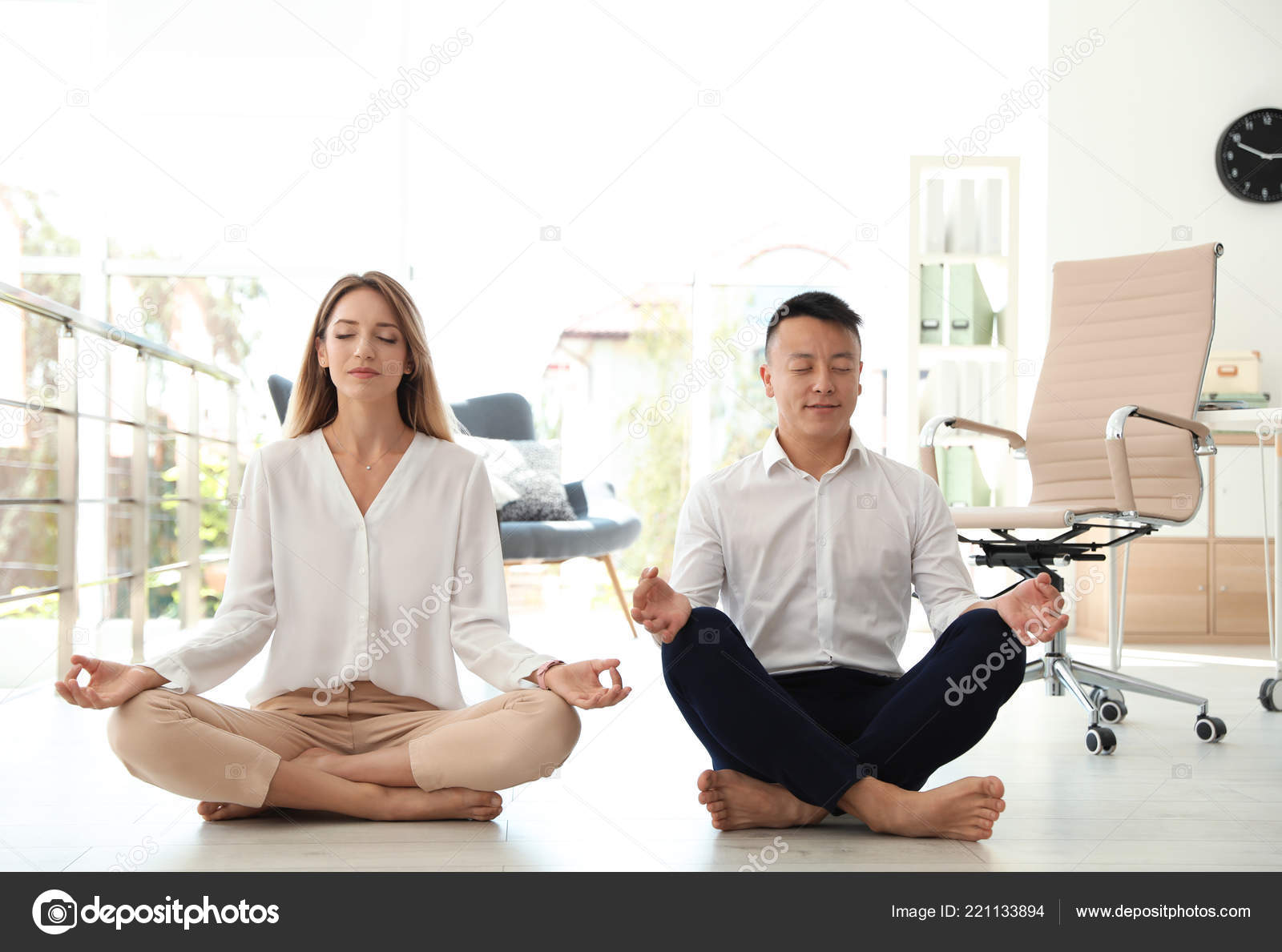 Young Businesswoman Sitting Fitness Ball Using Computer Office