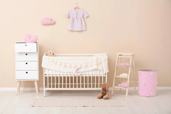 Stylish Baby Room Interior Comfortable Crib — Stock Photo, Image