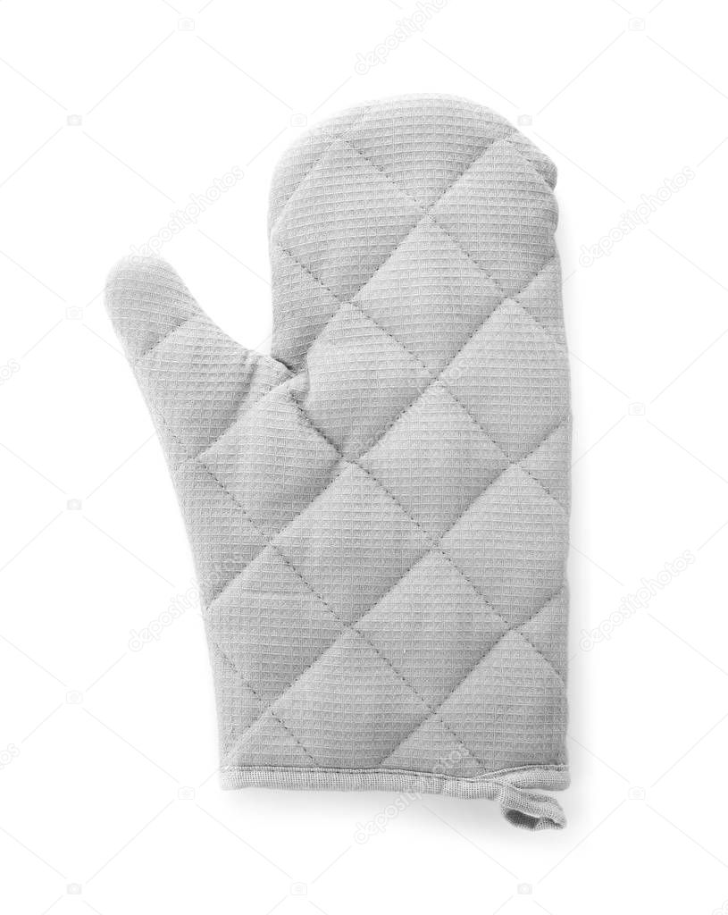 Oven glove for hot dishes isolated on white, top view