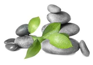 Beyaz arkaplanda spa taşları olan kompozisyon