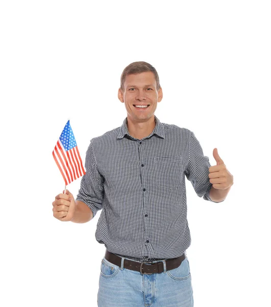 Portrait Man Holding Usa Flag White Background — Stock Photo, Image