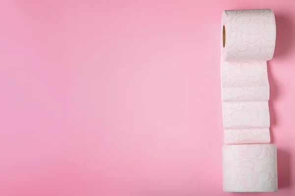 Rolls Toilet Paper Color Background Top View Space Text — Stock Photo, Image
