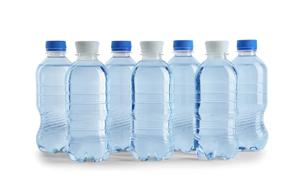 Set Aus Verschiedenen Plastikflaschen Mit Wasser Auf Weißem Hintergrund — Stockfoto