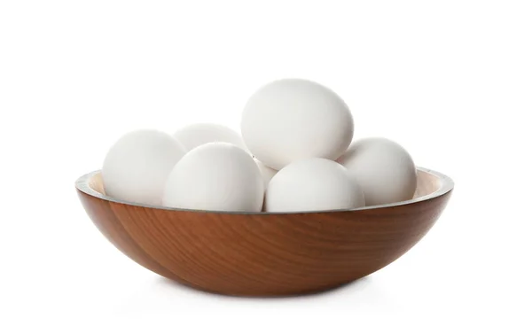 Чаша Сырыми Куриными Яйцами Белом Фоне — стоковое фото