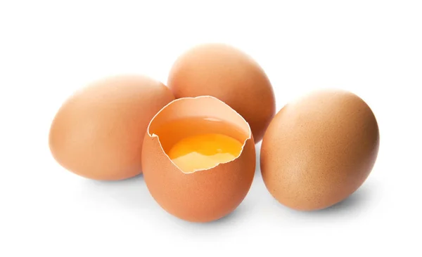 Сырые Коричневые Куриные Яйца Белом Фоне — стоковое фото