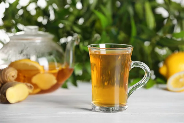 Glass Cup Hot Tea White Table — Stock Photo, Image