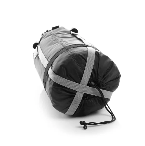 Schlafsack Etui Auf Weißem Hintergrund Campingausrüstung — Stockfoto