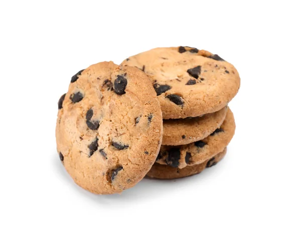 Deliciosas Galletas Con Chispas Chocolate Sobre Fondo Blanco — Foto de Stock