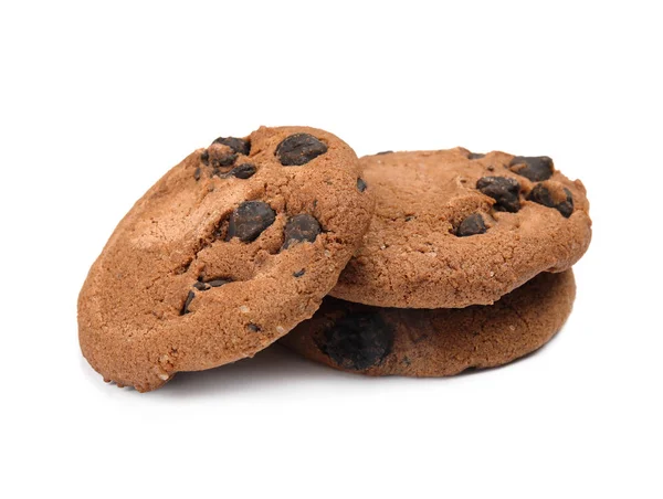 Lahodná Čokoláda Čip Cookies Bílém Pozadí — Stock fotografie