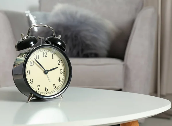 Alarm Clock Table Indoors Space Text Time Management — Stock Photo, Image