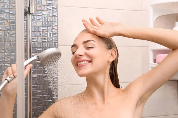 Beautiful Young Woman Taking Shower Home — Stock Photo, Image