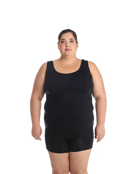 Избыточный Вес Женщины Потери Веса Белом Фоне — стоковое фото