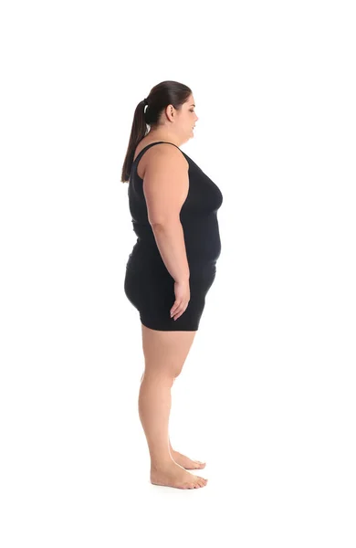 Overweight Woman Weight Loss White Background — Stock Photo, Image