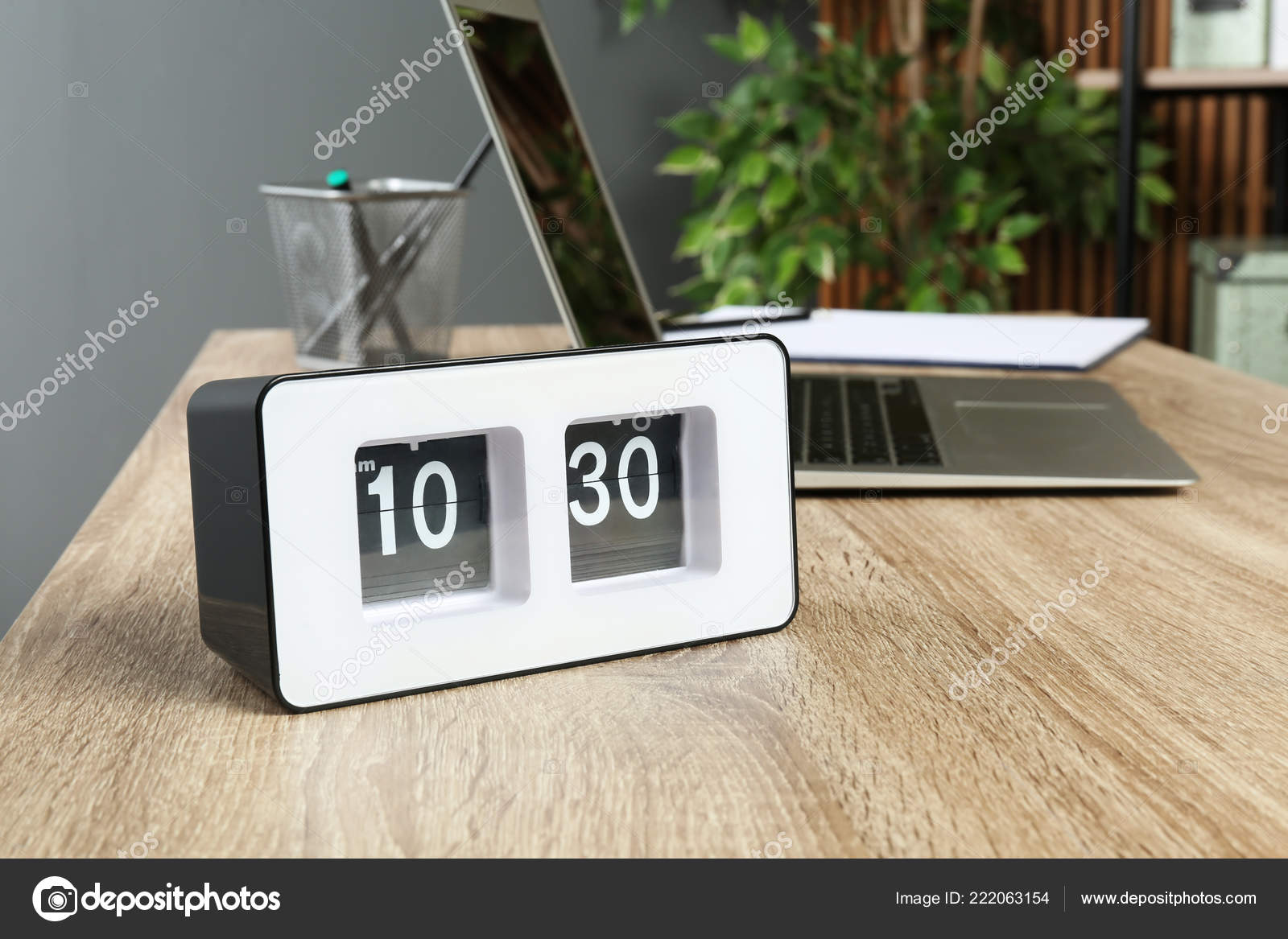 Stylish Flip Clock Table Office Space Text Time Management Stock