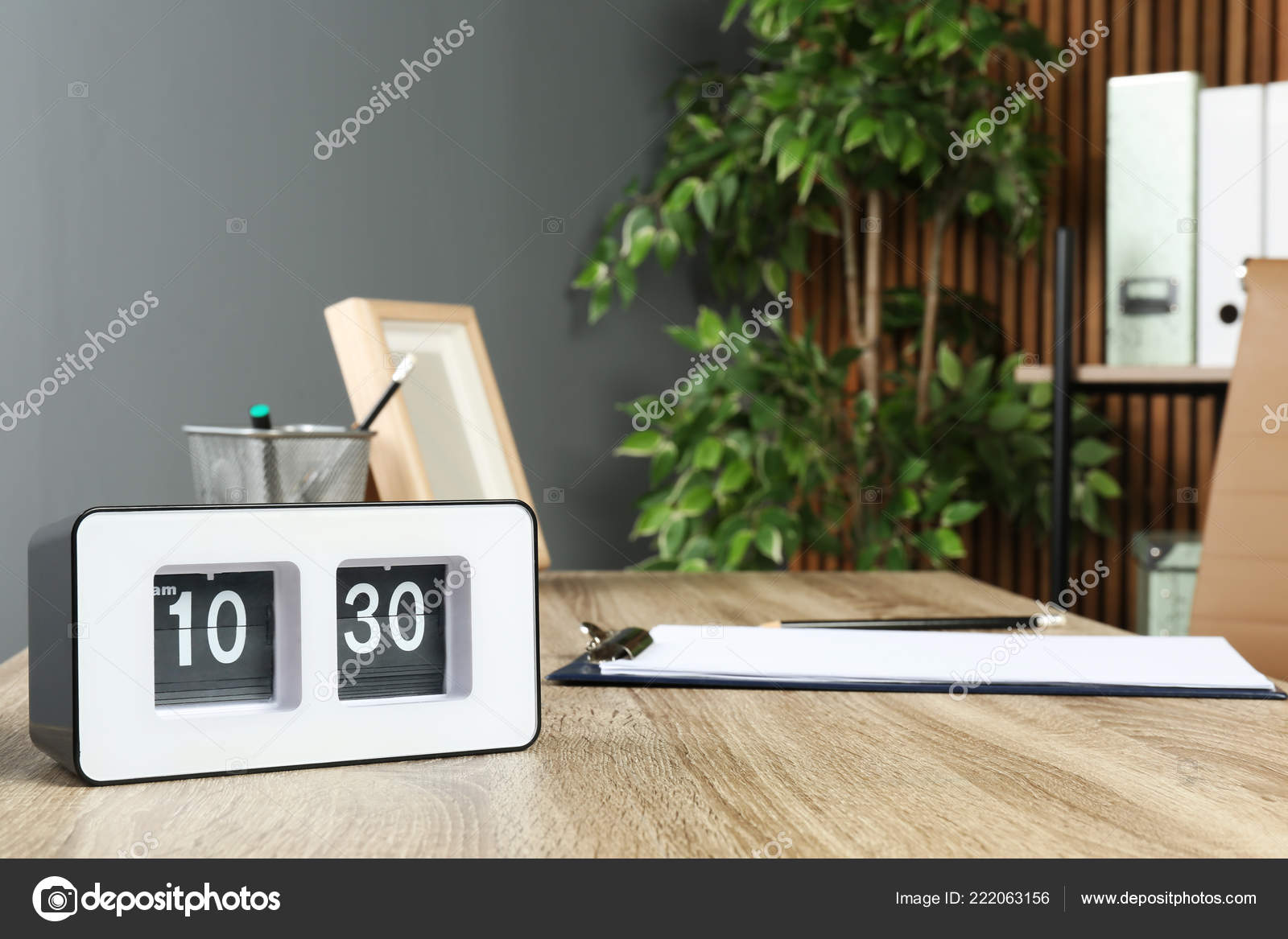 Stylish Flip Clock Table Office Space Text Time Management Stock