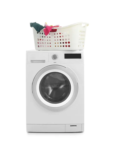 Modern Washing Machine Basket Laundry White Background — Stock Photo, Image