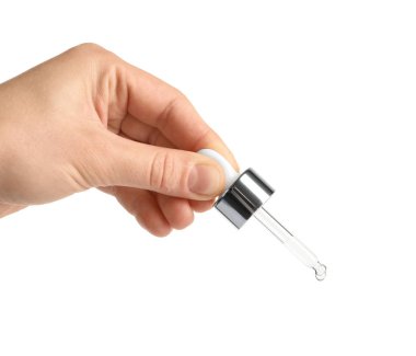 Kadın holding pipet ile beyaz arka plan üzerine yağlıboya