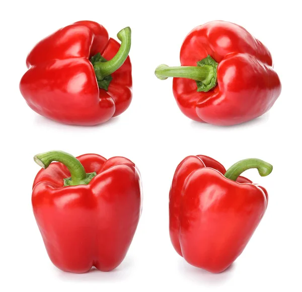 Set Van Rode Paprika Witte Achtergrond — Stockfoto