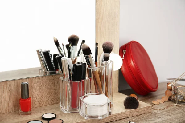 Makeup Cosmetic Products Tools Dressing Table — Stock Photo, Image