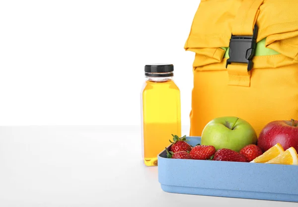 Lunchbox Mit Gesundem Essen Für Schulkinder Auf Weißem Hintergrund Raum — Stockfoto