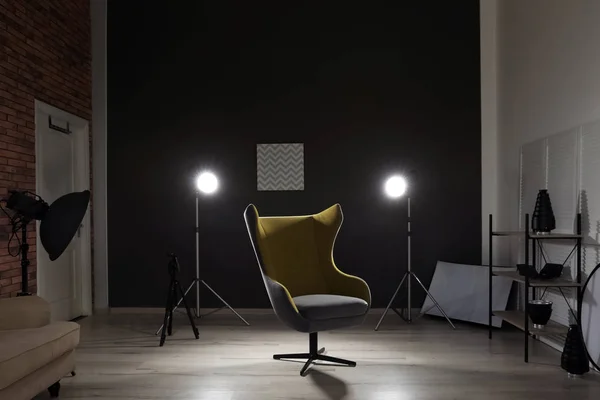 Intérieur Studio Photo Moderne Avec Fauteuil Équipement Professionnel — Photo