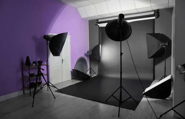 Interiör Modern Fotostudio Med Professionell Utrustning — Stockfoto