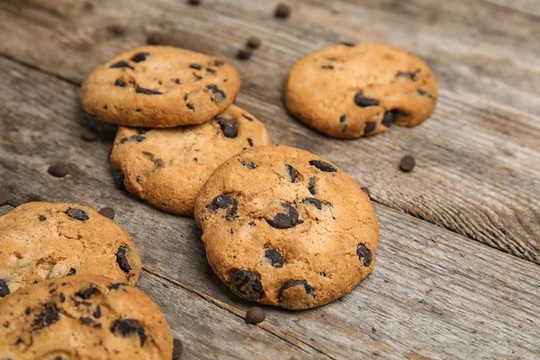 Finom Csokoládé Chip Cookie Kat Fából Készült Asztal — Stock Fotó