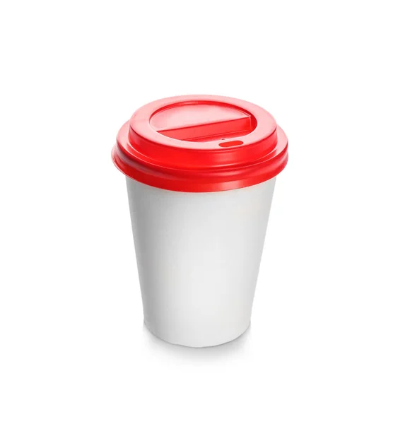 Tazza Caffè Carta Asporto Con Coperchio Sfondo Bianco Spazio Design — Foto Stock