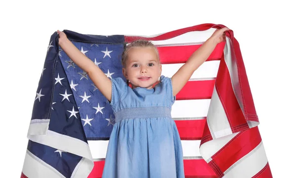 Little Girl American Flag White Background Stock Image
