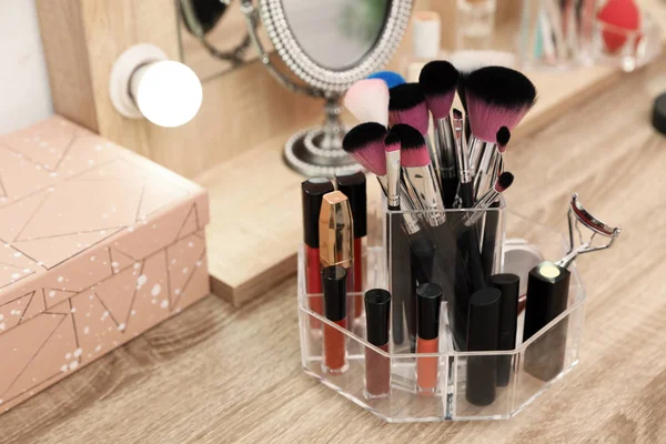 Organizer Cosmetic Products Makeup Table Indoors — Stock Photo, Image