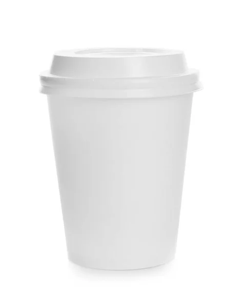 Takeaway Kaffe Pappersmugg Med Lock Vit Bakgrund Utrymme För Design — Stockfoto