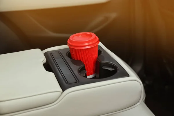 Takeaway Paper Coffee Cup Holder Car — Stock Photo, Image
