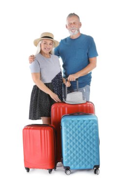 Üst düzey iki bavul beyaz arka plan ile. Tatil seyahat