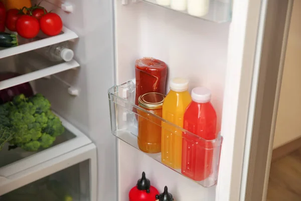 Open Refrigerator Fresh Food Shelves — Stock Photo, Image