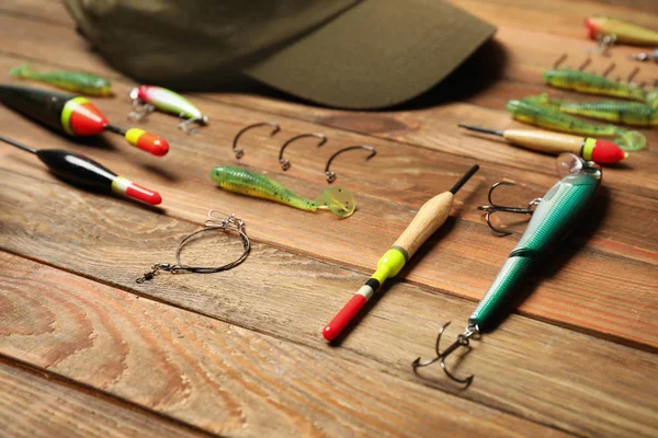 Hat Fly Fishing Gear On Table Stock Photo 296788349