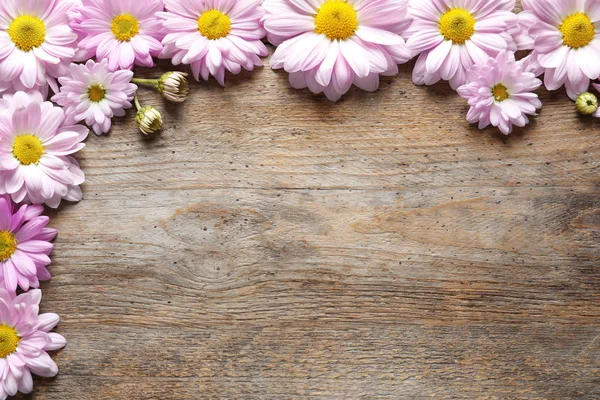 Rumianek Piękne Kwiaty Podłoże Drewniane Płaskie Położyć Się Miejsca Tekst — Zdjęcie stockowe