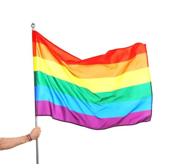 Gay Άνθρωπος Που Κρατά Την Σημαία Του Λοατ Ουράνιο Τόξο — Φωτογραφία Αρχείου