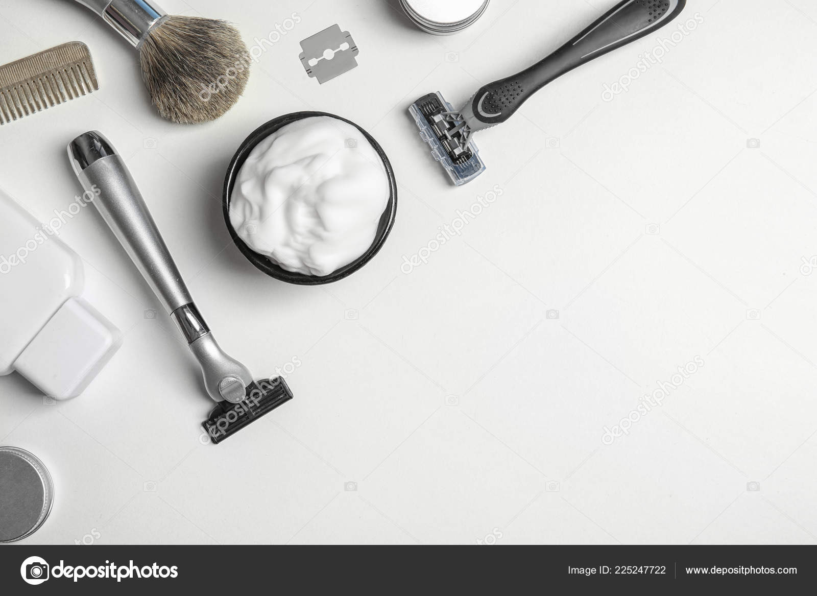 ingen ben Mudret Flat Lay Composition Men's Shaving Accessories Space Text White Background  Stock Photo by ©NewAfrica 225247722